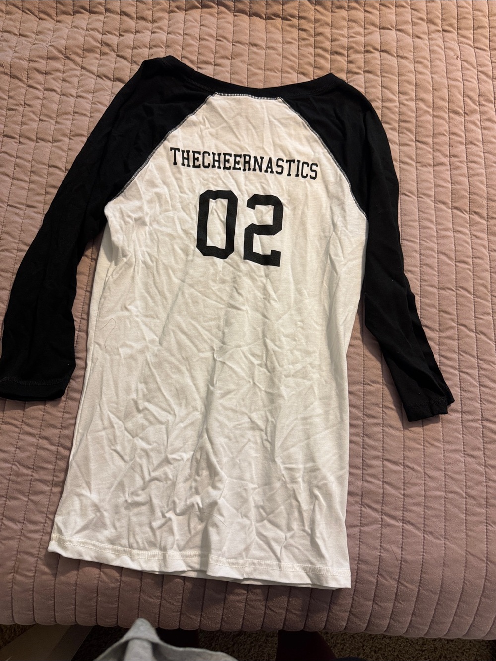 District Black & White Raglan Baseball Tee with THECHEERNASTICS 02